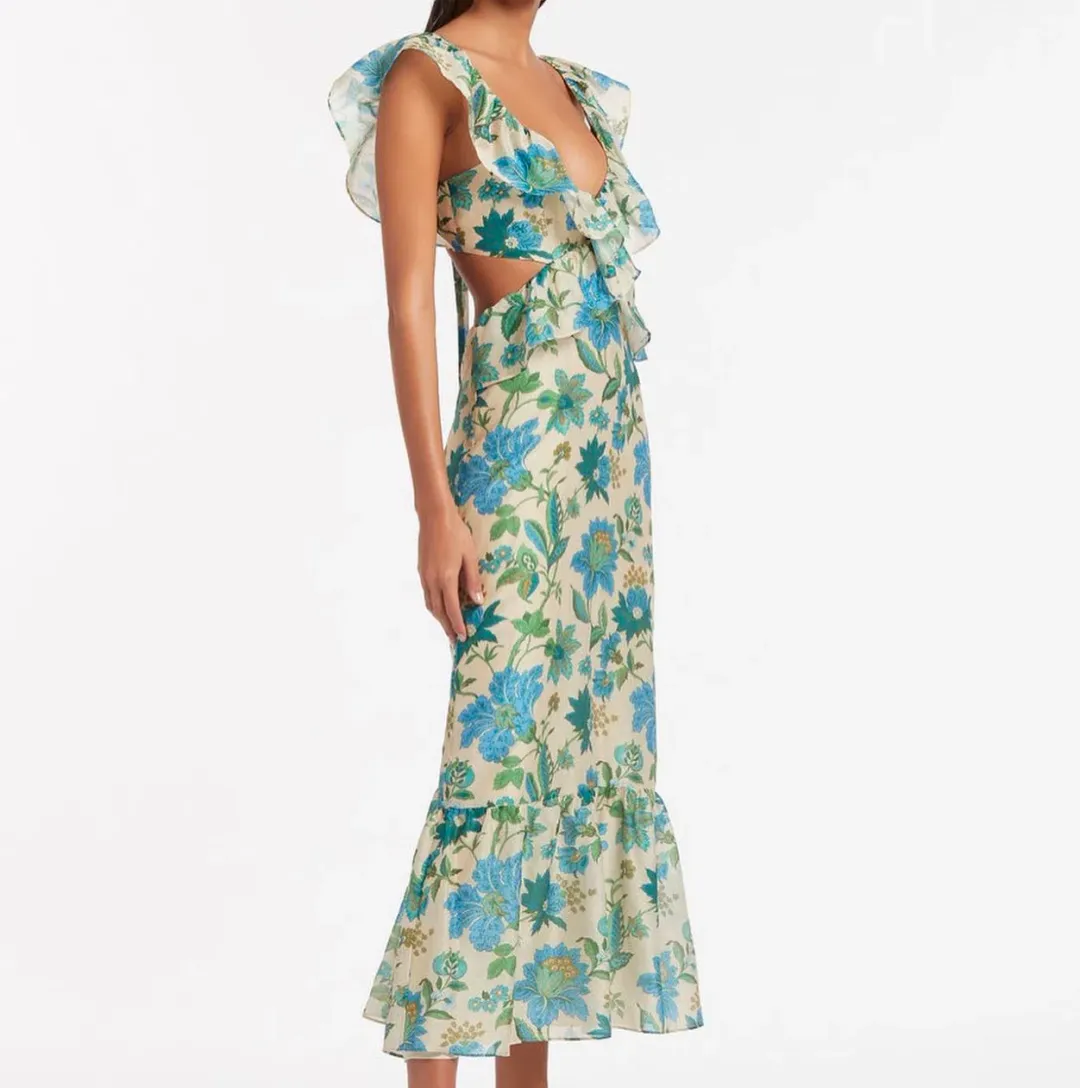 Sir the Label Celia Frill Maxi Dress Marguerite Print Size 8  for rent on The Volte - main image
