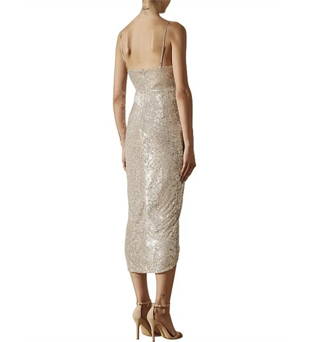 Shona Joy Dress  Sequin Sparkle Drape Front Midi Dress Size 12 for rent on The Volte - main image