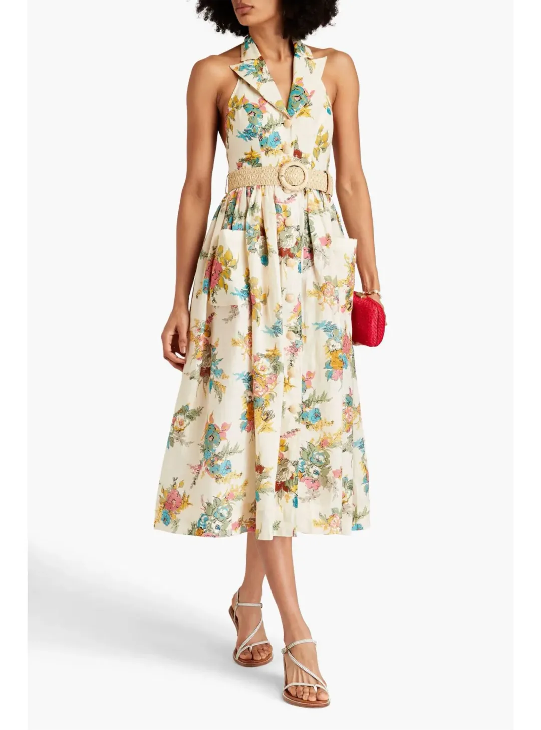 Zimmermann Clover Linen Halterneck Midi Dress Floral Size 3 / AU 14 for rent on The Volte - main image