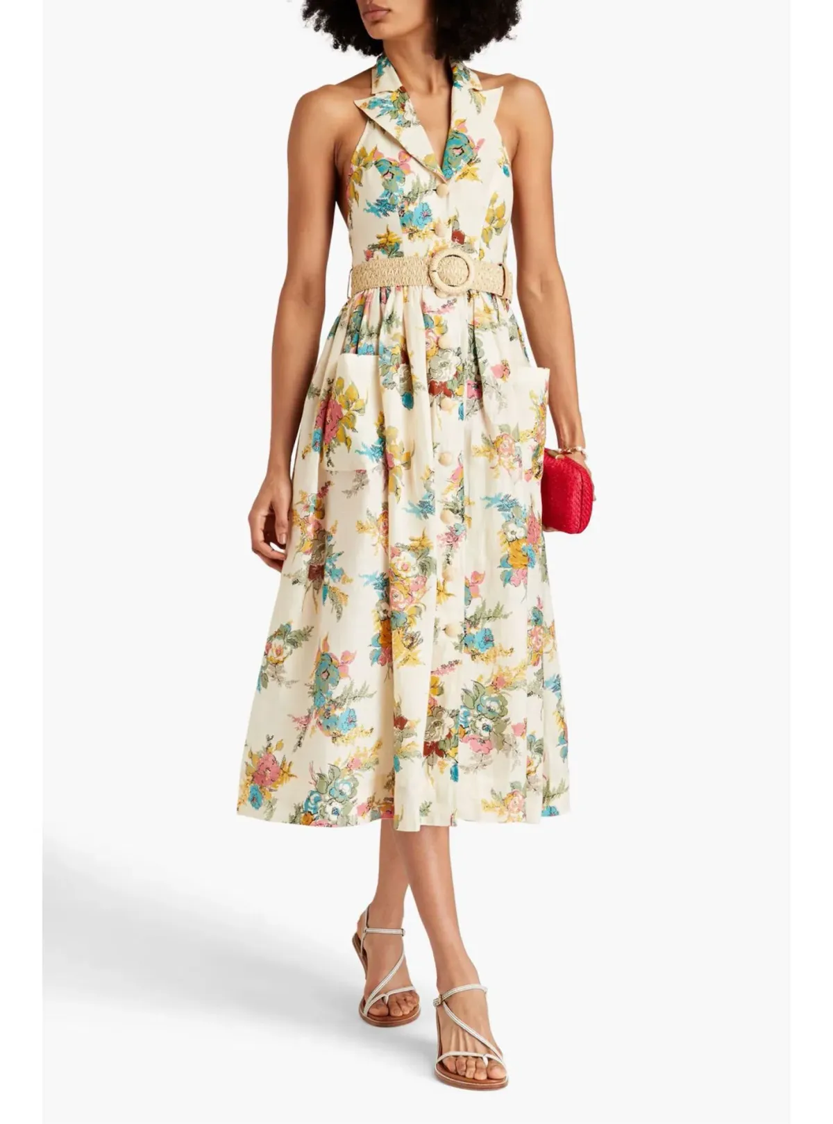 Zimmermann Clover Linen Halterneck Midi Dress Floral Size 3 / AU 14 for rent on The Volte - main image