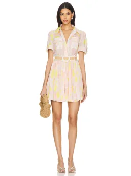 Zimmermann Size 1 Pop Pleated Mini Dress Pink/Yellow Floral Size 10 for rent on The Volte - image 1