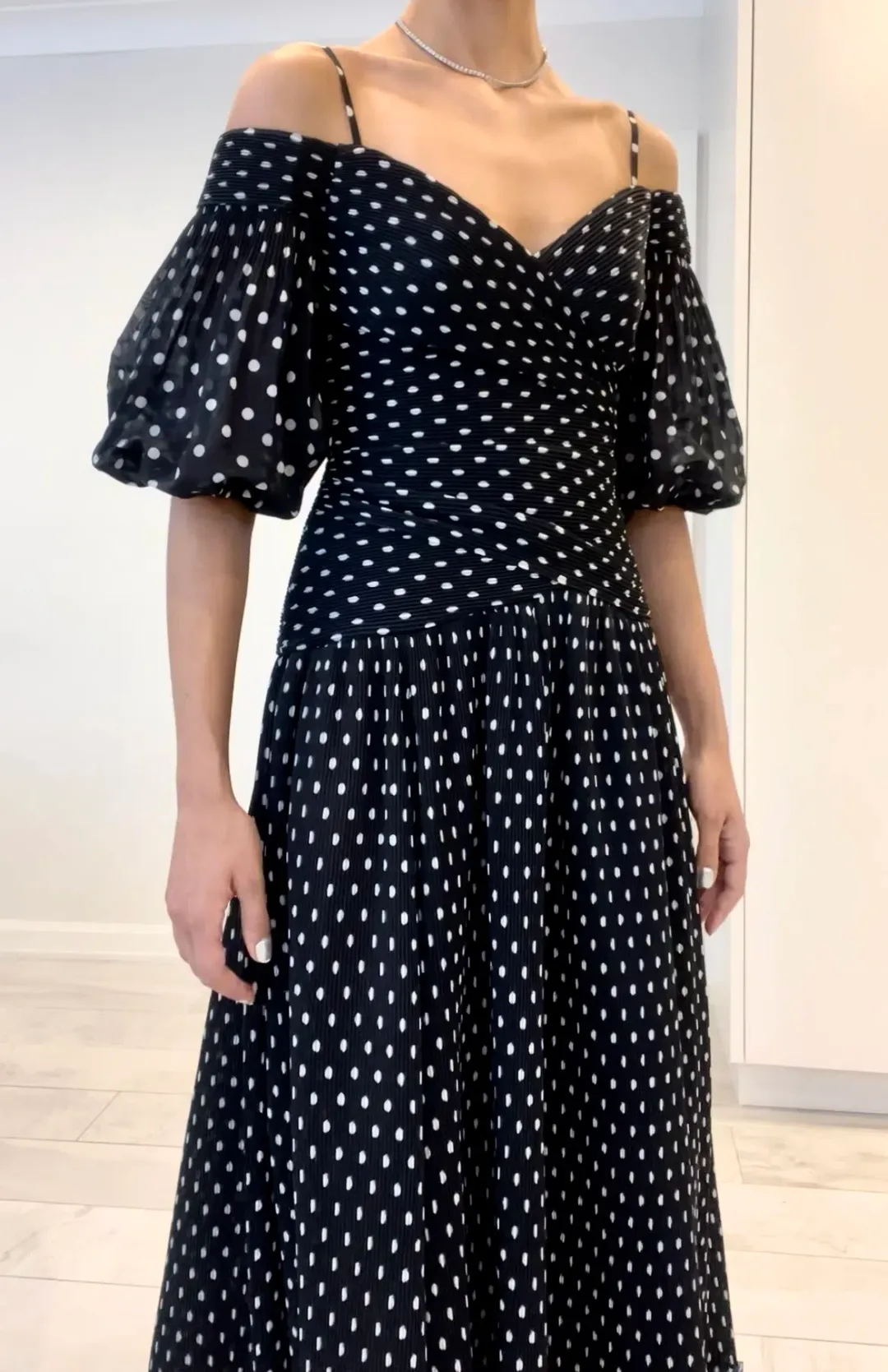 Zimmermann Polka Dot Plissé Chiffon Midi Dress Black Size 0 / AU 8 for rent on The Volte - main image