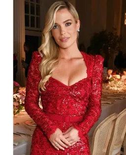 Rebecca Vallance X Nicky Hilton Leyla Long Sleeve Midi Dress Red Sequin Size 8 for rent on The Volte - image 3