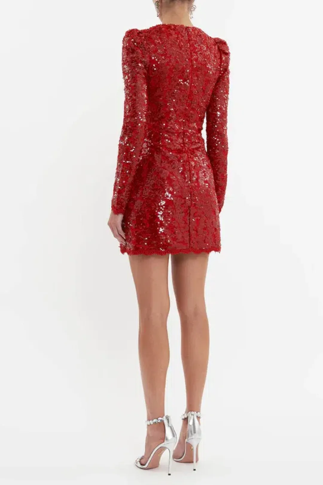 Rebecca Vallance Leyla Long Sleeve Mini Dress Red Sequin Size 6 for rent on The Volte - main image