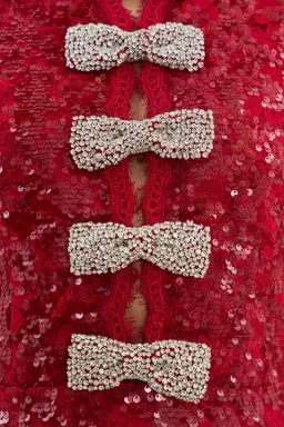 Rebecca Vallance Leyla Short Sleeve Mini Dress Red Sequin Size 12 for rent on The Volte - image 3