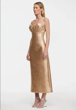 Acler Mahina Midi Dress Metallic Caramel Gold Size 8 for rent on The Volte - image 4