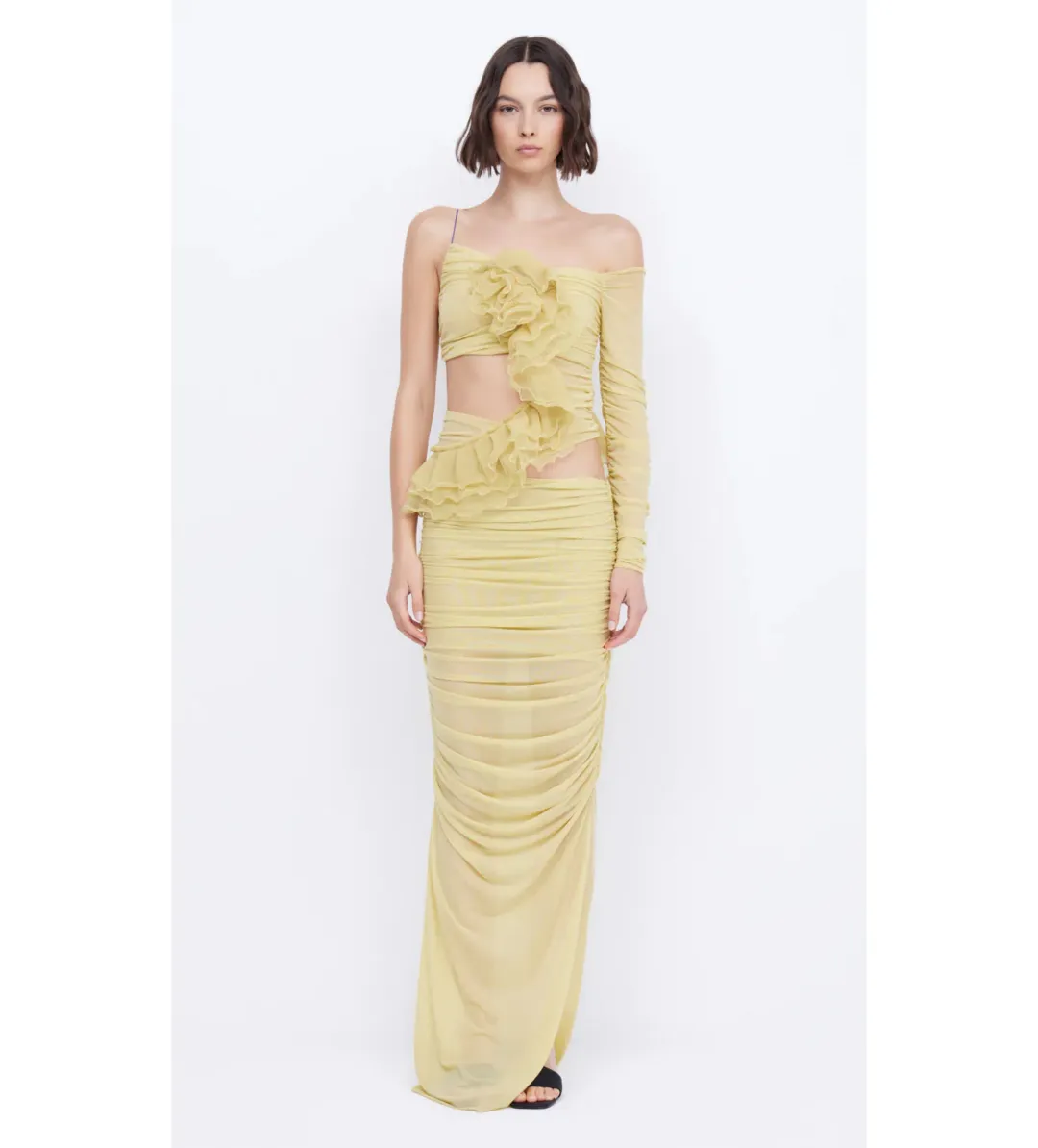 Bec & Bridge Spiral Crush Asymmetrical Maxi Dress in Citrus Size 8 for rent on The Volte - main image