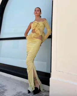 Bec & Bridge Spiral Crush Asymmetrical Maxi Dress in Citrus Size 8 for rent on The Volte - image 2