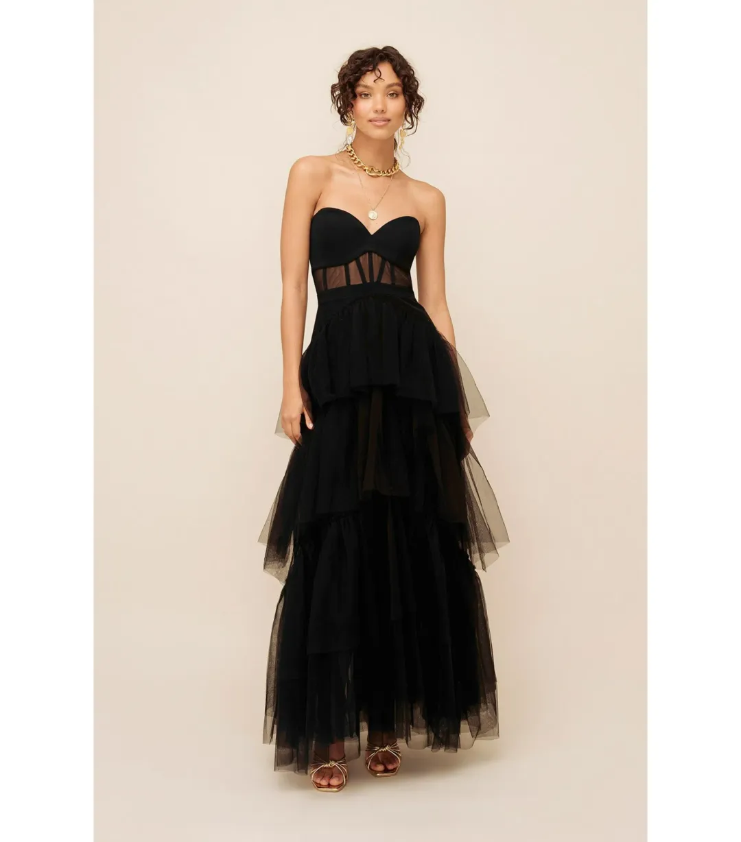 Sheike Cindy Mesh Tiered Dress Black Size AU 8 for rent on The Volte - main image