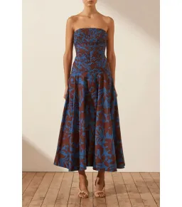 Shona Joy Cartia Strapless Pleated Midi Dress Print Size AU 8 for rent on The Volte - image 2
