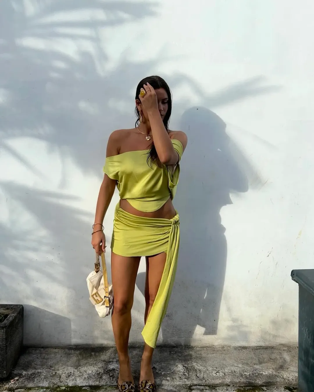Asta Resort Chloe Top and Mini Skirt Set Chartreuse Size 6 for rent on The Volte - main image