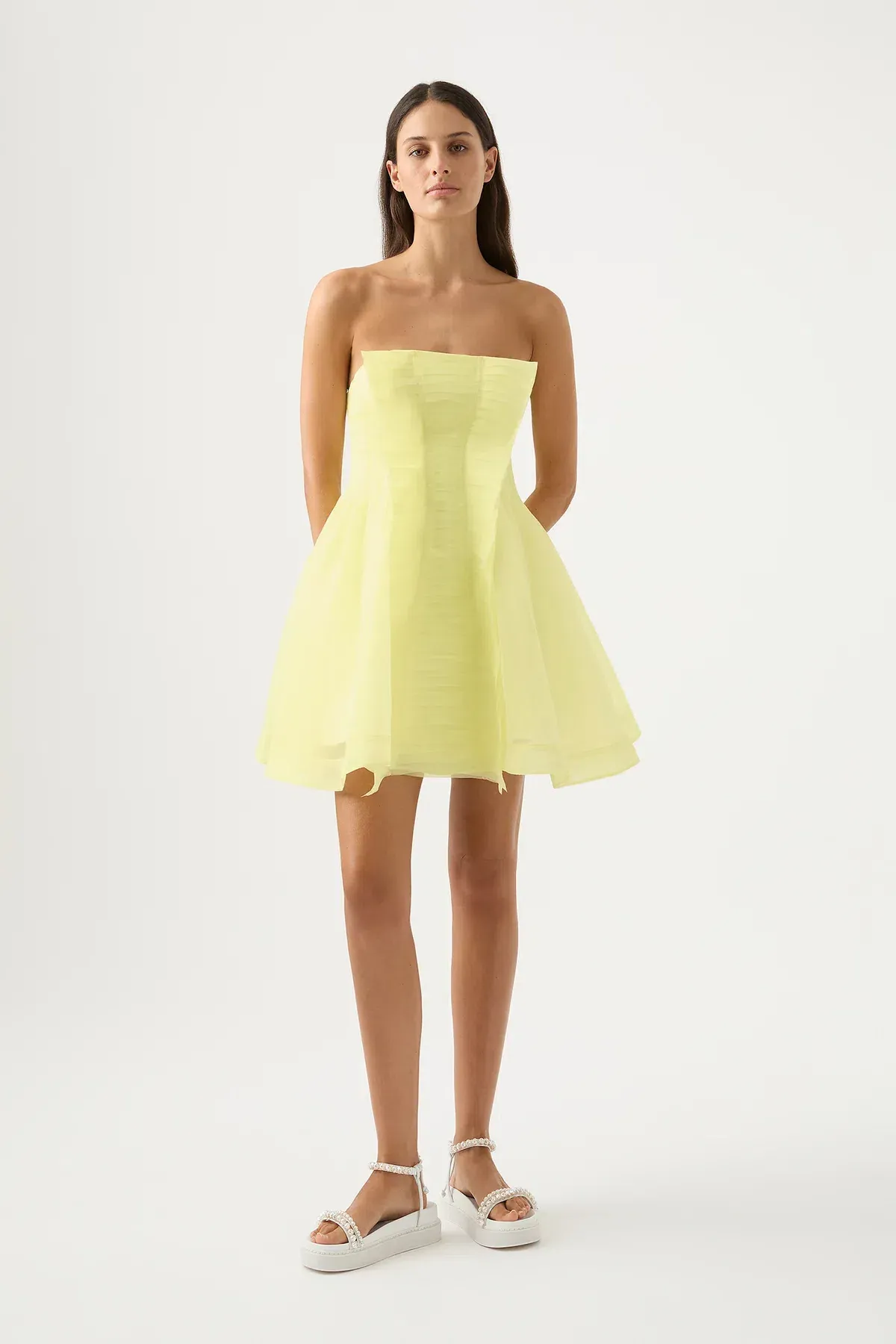 Aje Astrid Strapless Mini Dress Lemon Yellow Size 8 for rent on The Volte - main image
