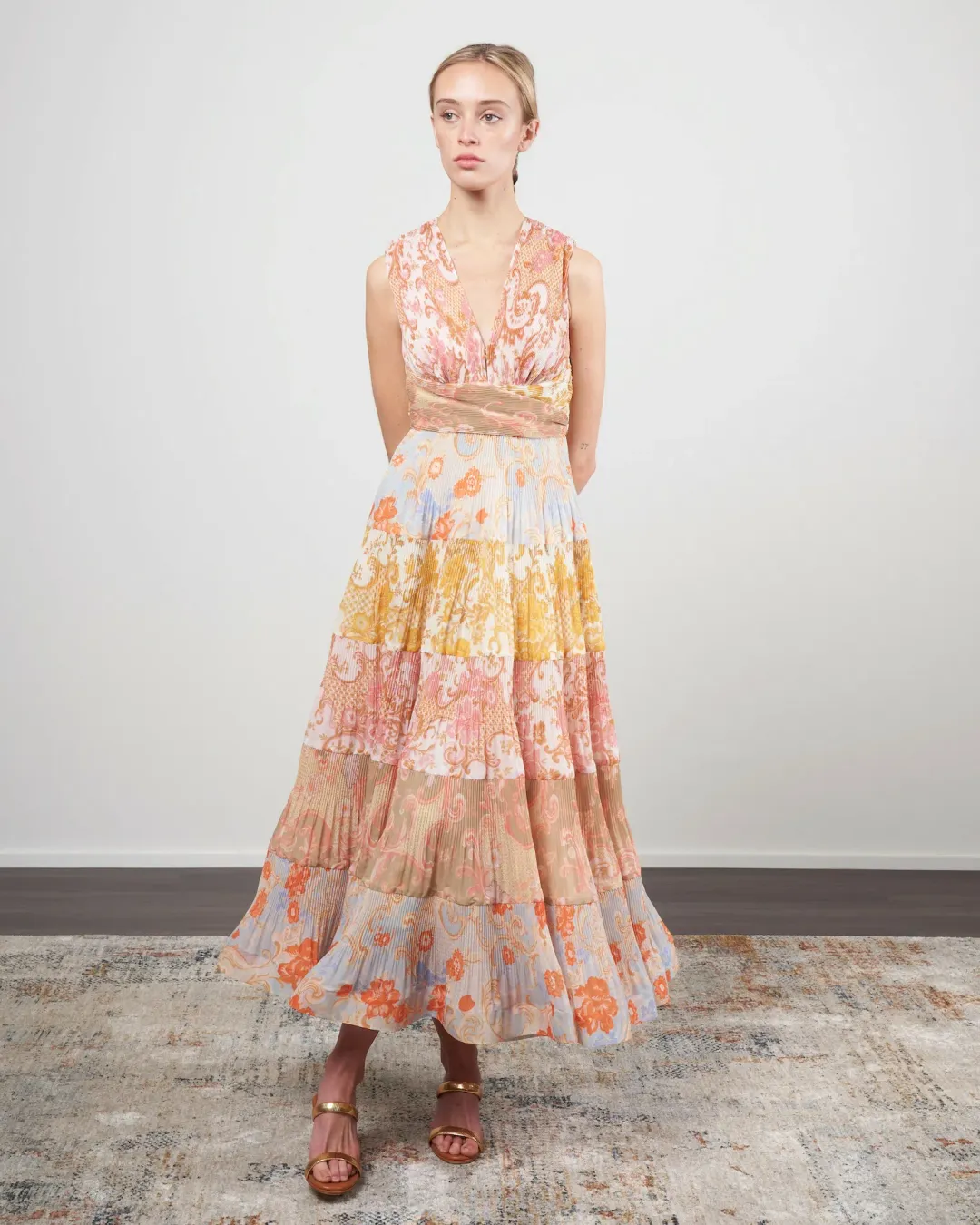 Zimmermann Postcard Pleated Midi Dress Spliced Size 0 / AUS 8 for rent on The Volte - main image