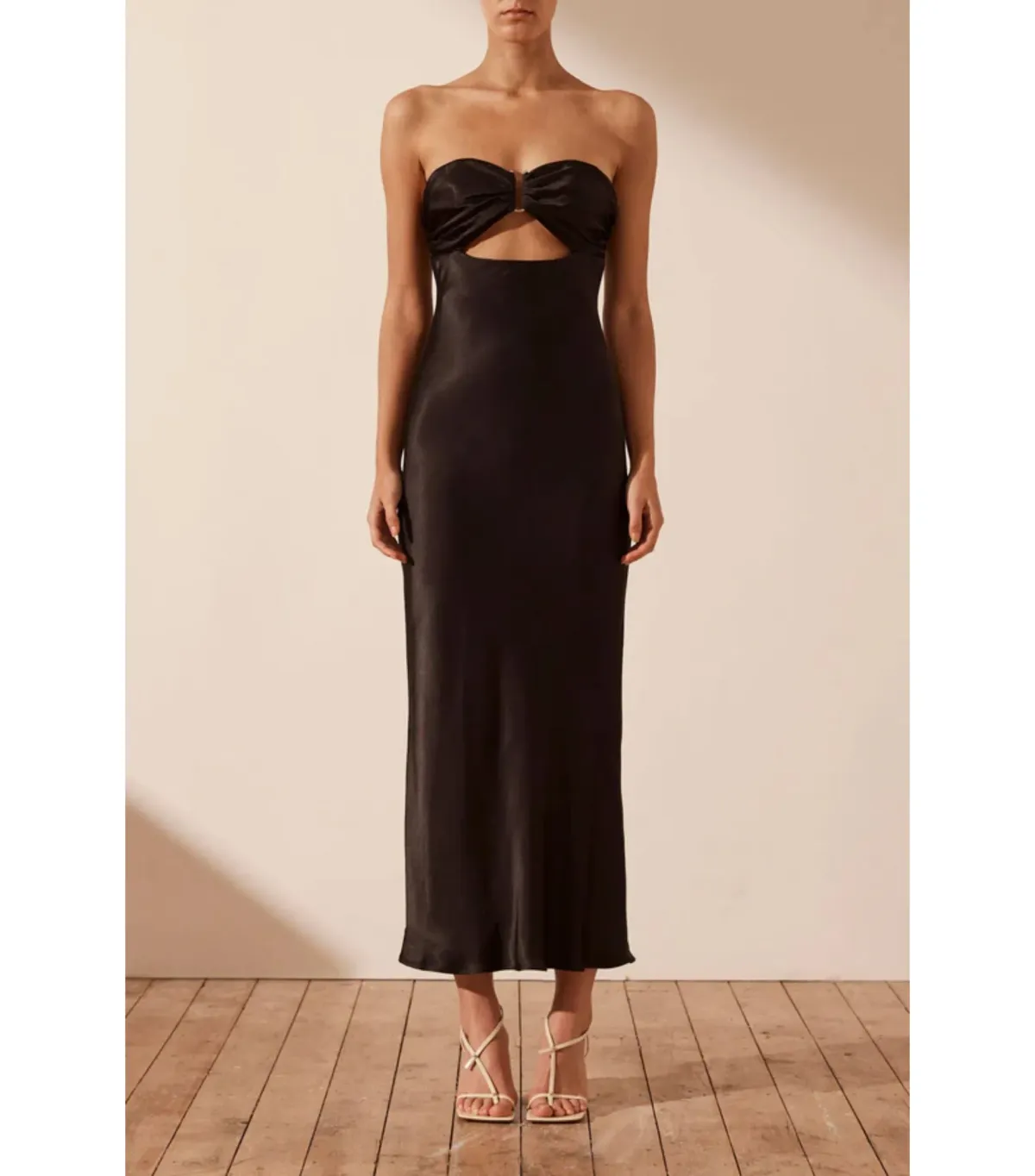 Shona Joy Camille Strapless Cut Out Midi Dress Black Size AU 8 for rent on The Volte - main image