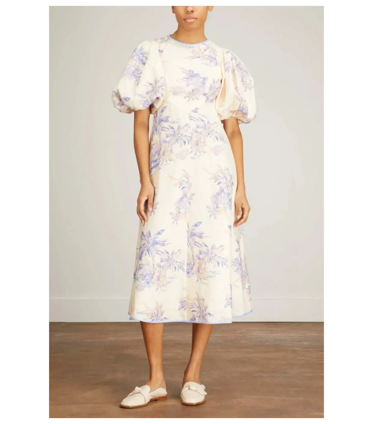 Zimmermann Linen Day Midi Dress in Pearl Palm Toile Size 12/M for rent on The Volte - main image