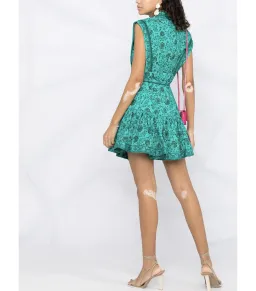Zimmermann Lulu Panelled Flip High Neck Mini Dress Jade Floral Print Size 1 / AU 10 for rent on The Volte - image 4