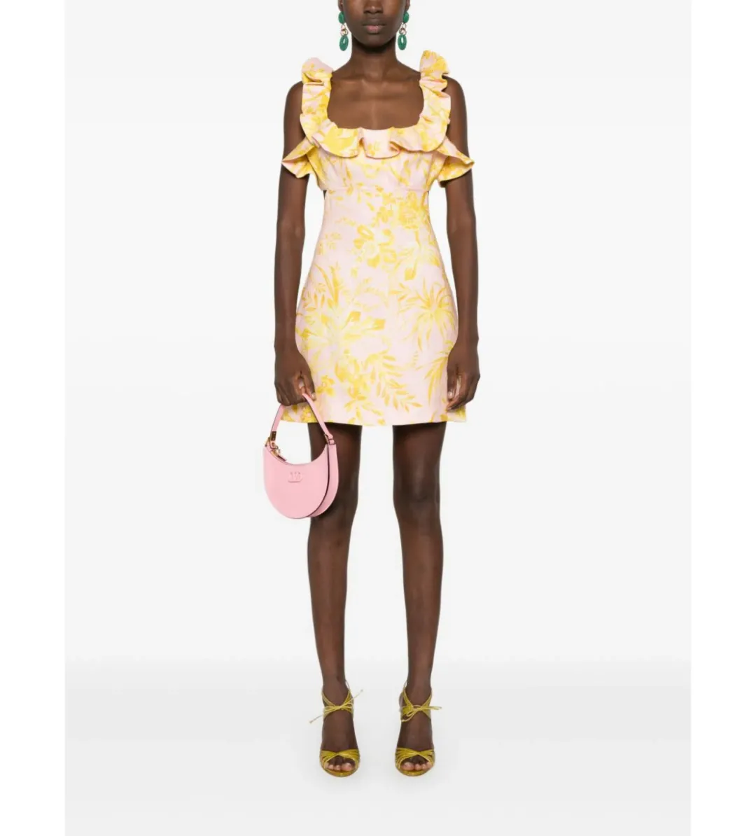 Zimmermann The Golden Ruffle Mini Dress in Pink/Gold Floral Size 2 / AU 12  for rent on The Volte - main image
