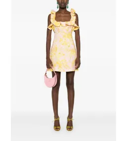Zimmermann The Golden Ruffle Mini Dress in Pink/Gold Floral Size 2 / AU 12  for rent on The Volte - image 1