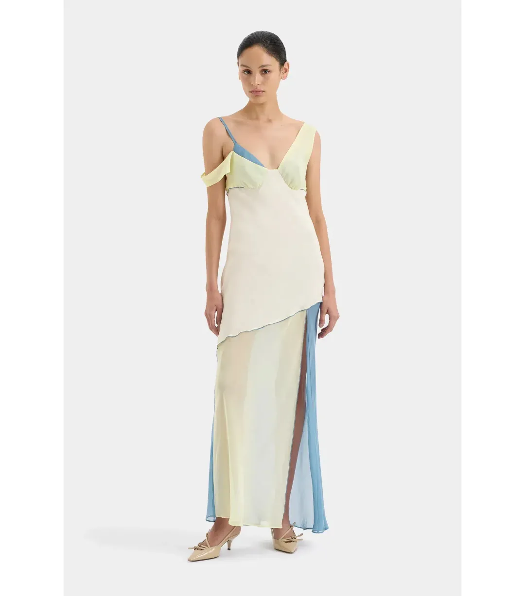 Sir The Label Thames Splice Midi Dress in Ecru Multi Size 0 / AU 6 for rent on The Volte - main image