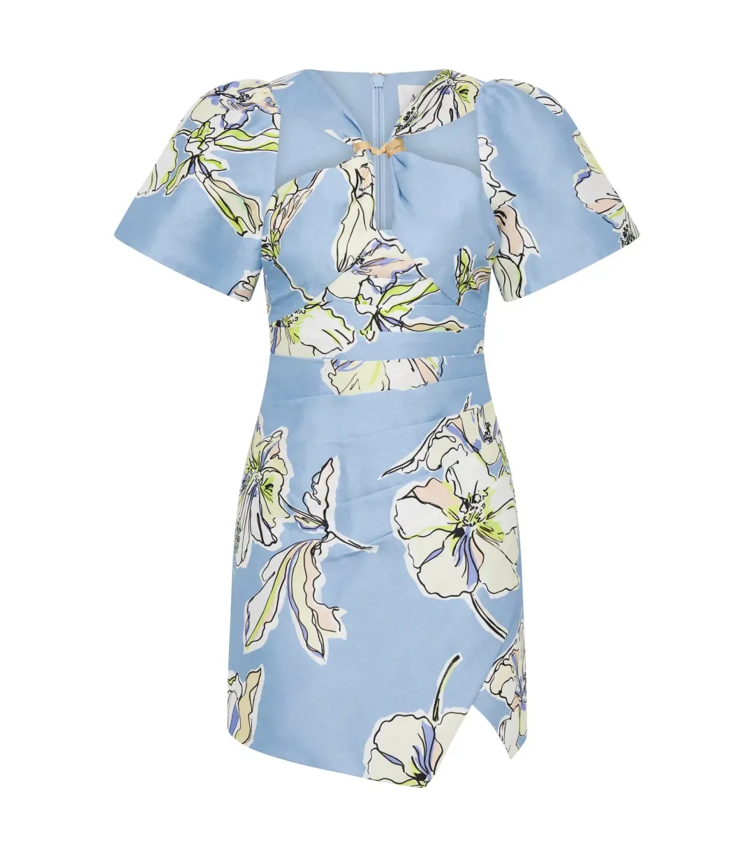 Aje Presence Twisted Mini Dress in Blue Hibiscus Size AU 8 for rent on The Volte - main image