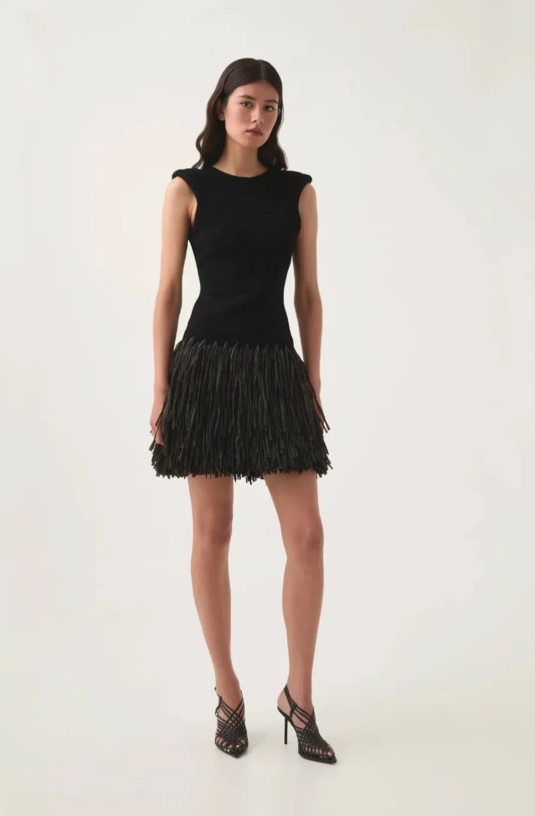Aje Rushes Raffia Knit Mini Dress Black Size M / AU 10 for rent on The Volte - main image