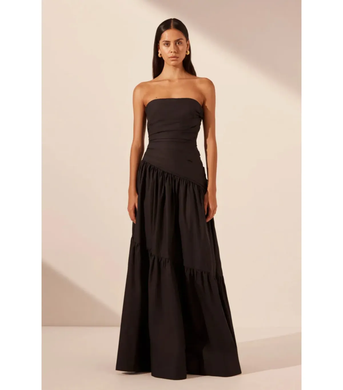 Shona Joy Maiori Strapless Tiered Maxi Dress Black Size AU 10 for rent on The Volte - main image