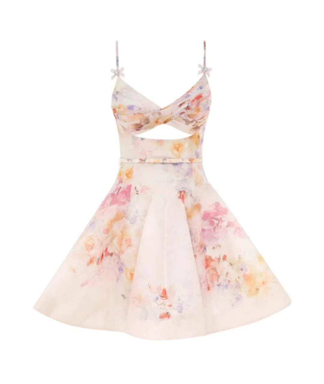 Zimmermann Crush Twist Front Mini Dress Multi Floral Size 0 / AU 8 for rent on The Volte - main image