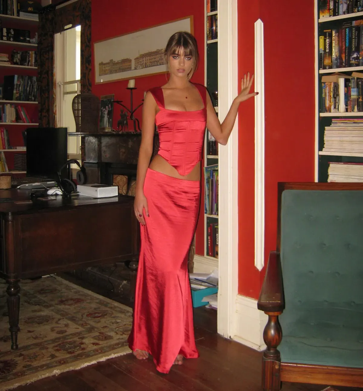 I Am Delilah Valerie Corset and Maxi Skirt Set Red Size XS / AU 6 for rent on The Volte - main image