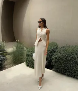 Kookai Bec Button Tank & Carter Maxi Skirt Set  Butter Cream Size XS / AU 6 for rent on The Volte - image 1