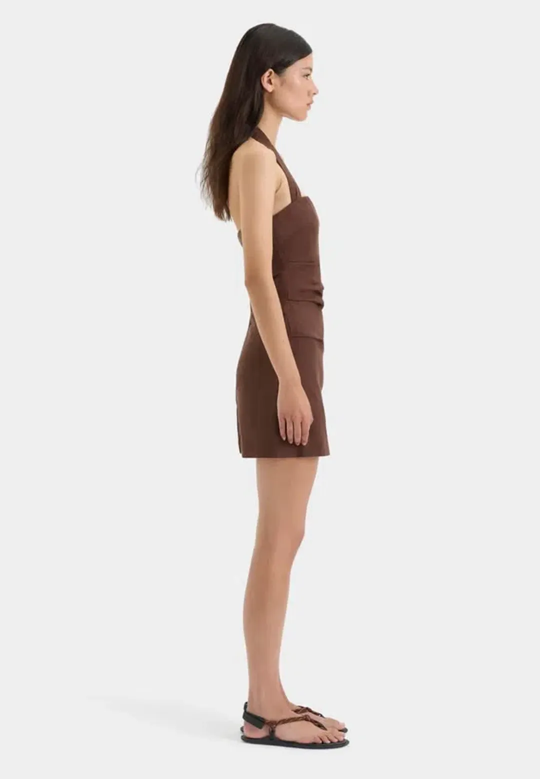 Sir The Label Noemi Halter Mini Dress Chocolate Brown Size 2 / AU 10 for rent on The Volte - main image