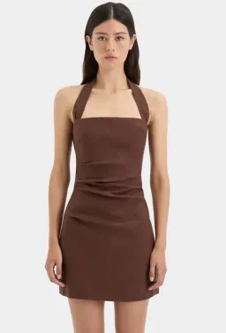 Sir The Label Noemi Halter Mini Dress Chocolate Brown Size 2 / AU 10 for rent on The Volte - image 2
