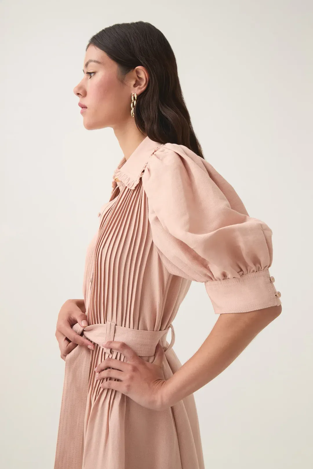 Aje Madeleine Belted Midi Dress Blush Pink Size 4  for rent on The Volte - main image