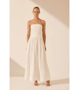 Shona Joy Blanc Linen Strapless Panelled Maxi Dress White Size AU 10 for rent on The Volte - image 1