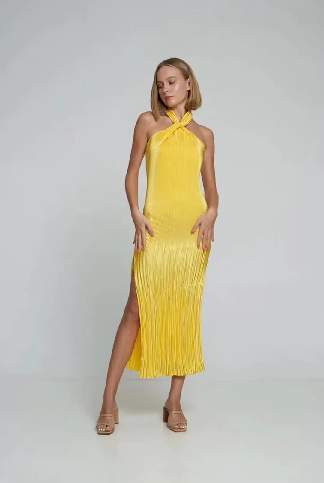L'idee Soiree Halter Gown Canary Yellow Size AU 6 for rent on The Volte - main image