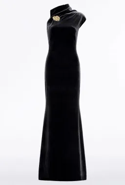 Carla Zampatti Black Velvet Gold Button Gown Size 8 for rent on The Volte - image 4