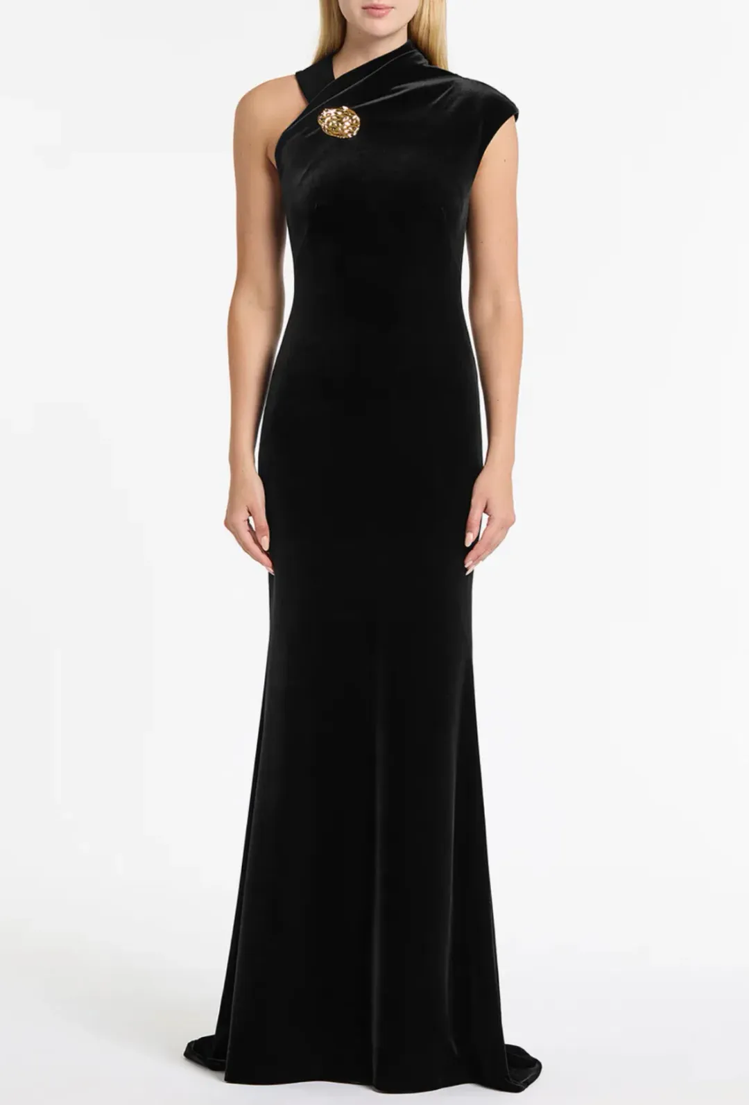 Carla Zampatti Black Velvet Gold Button Gown Size 8 for rent on The Volte - main image