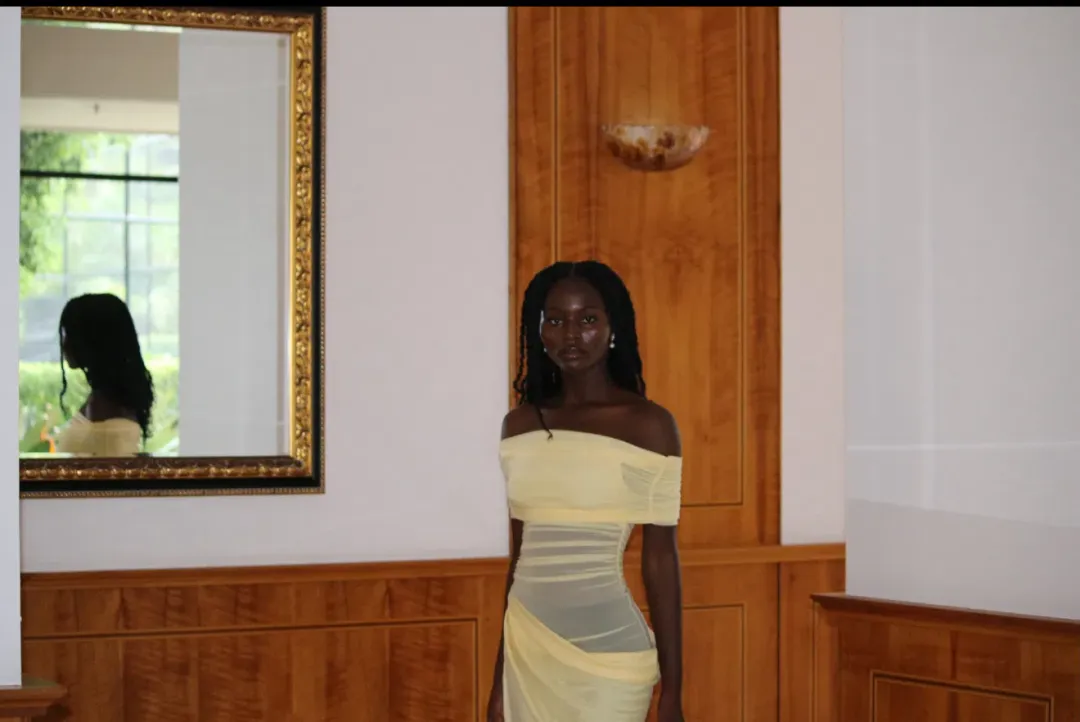 BENNI, Nico Off Shoulder Maxi Dress - Butter size 8 for rent on The Volte - main image