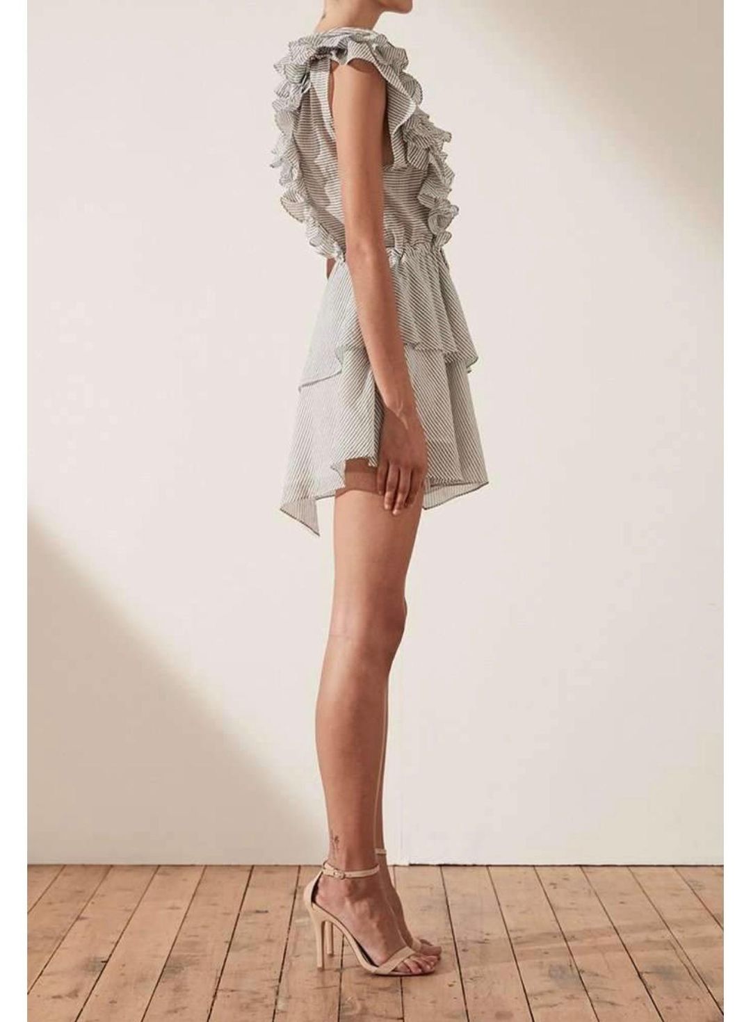Shona Joy Rye Ruffle Drawstring Mini Dress Blue Size 6 for rent on The Volte - main image