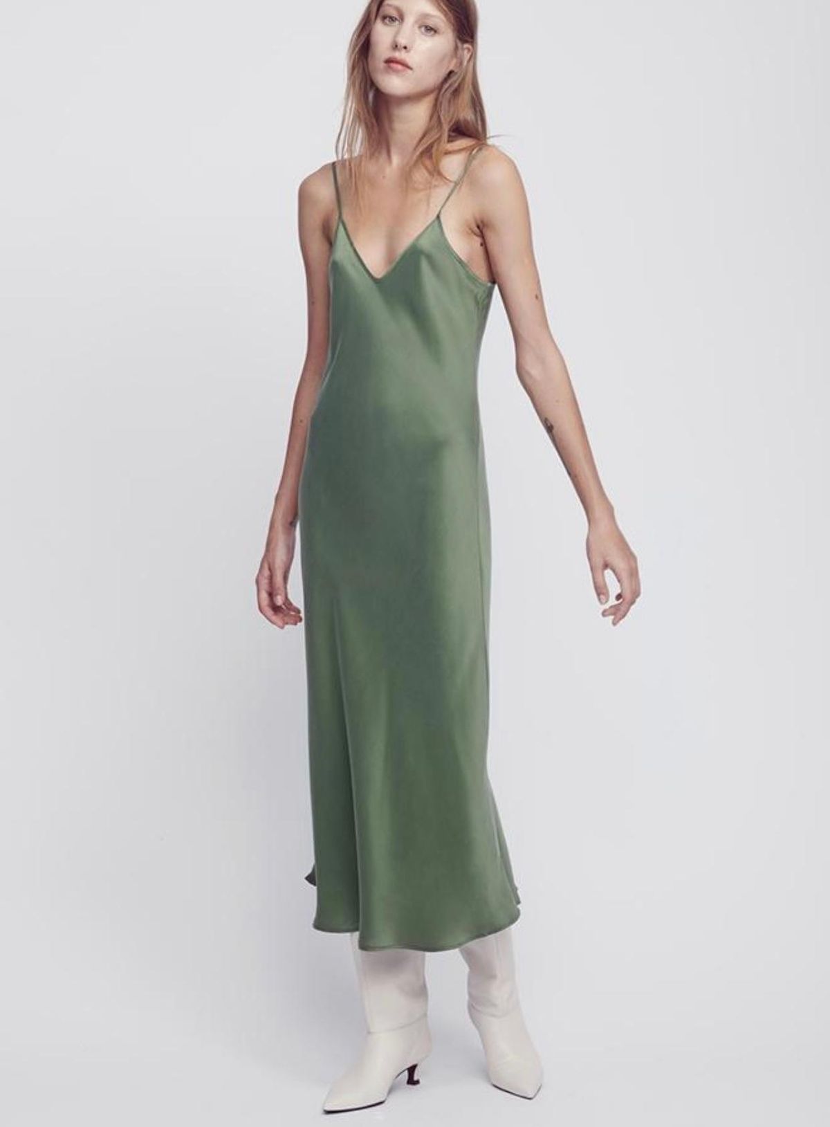 Silk Laundry 90s Silk Slip Dress Khaki Size 8  for rent on The Volte - main image