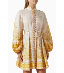 Zimmermann Golden Button Mini Dress In Pink/Gold Floral Size 0 / AU 8 for rent on The Volte - image 2