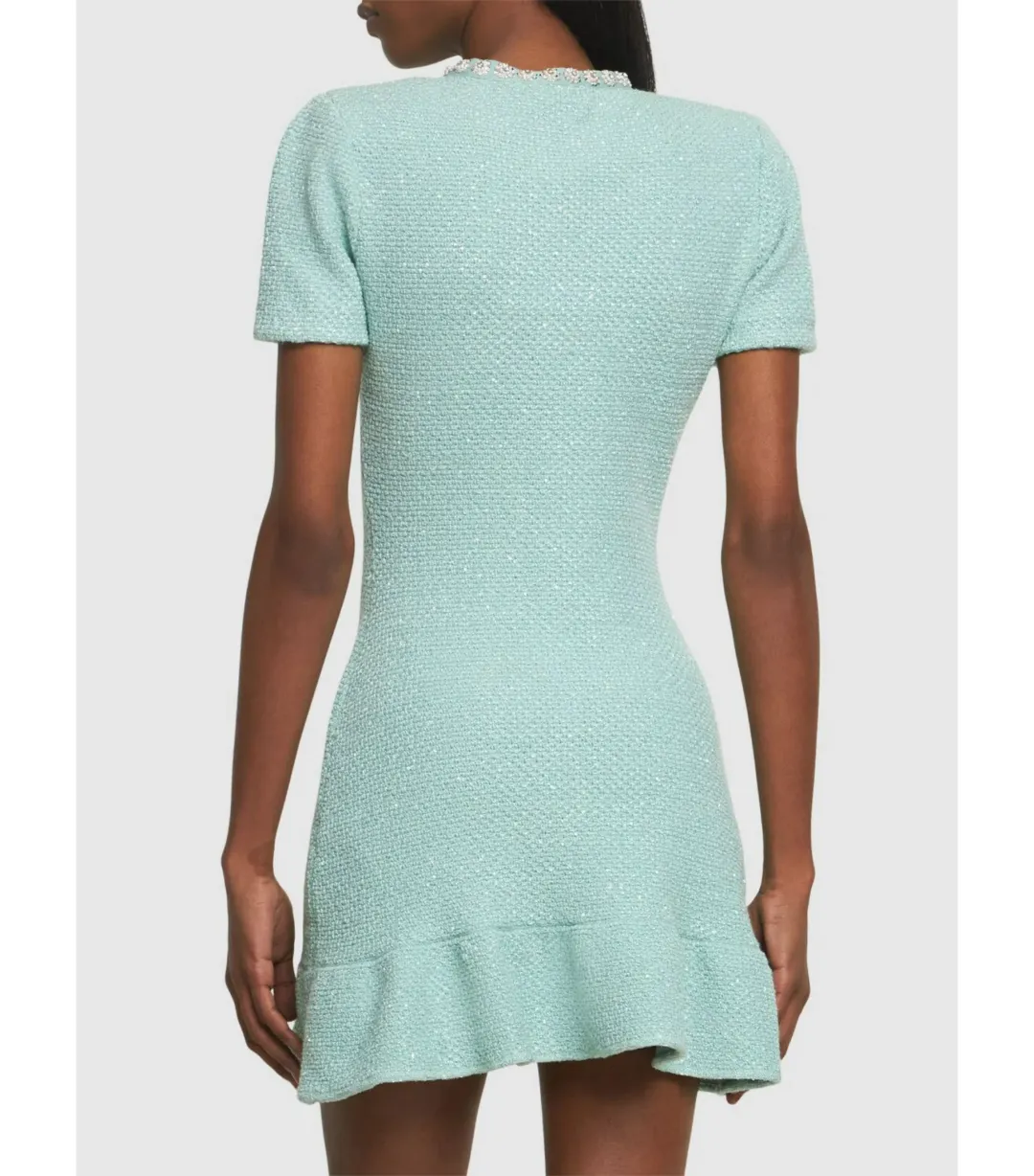 Self Portrait Tweed Embellished Mini Dress Green Size AU 8 for rent on The Volte - main image