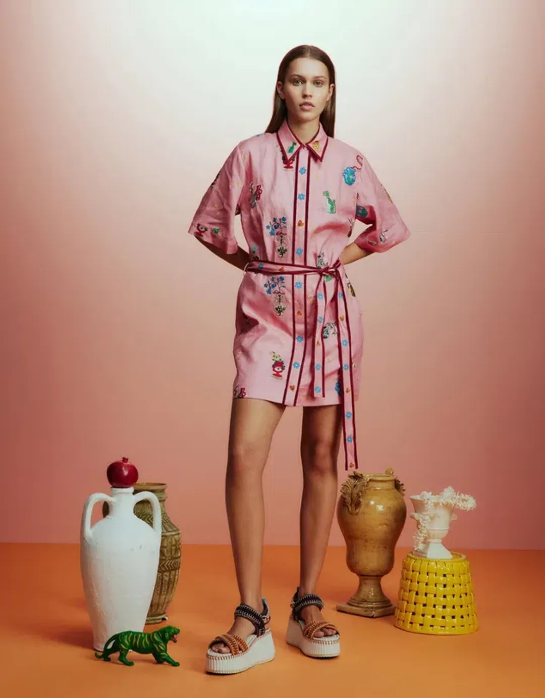 Alemais Timmy Embroidered Mini Dress Pink Size AU 16 for rent on The Volte - main image