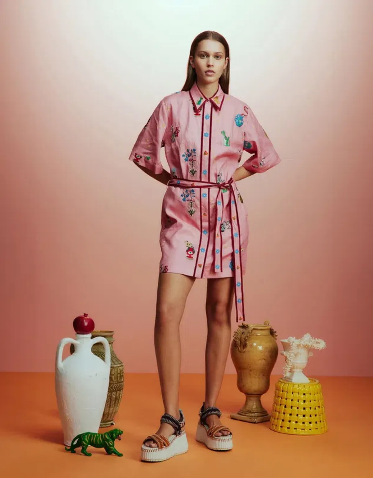 Alemais Timmy Embroidered Mini Dress Pink Size AU 16 for rent on The Volte - main image