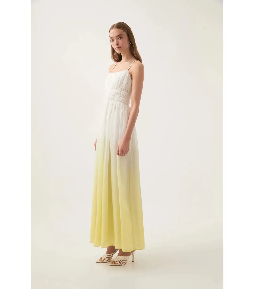 Aje Acapella Ruched Midi Dress Sunrise Ombre Size AU 12  for rent on The Volte - main image