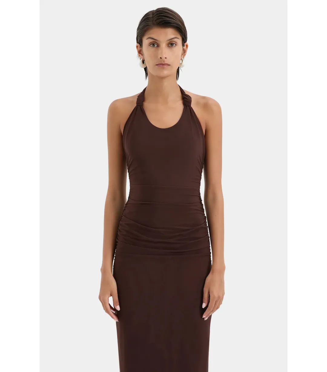 Sir the Label Jacques Knot Midi Dress in Chocolate Size 3 / AU 12  for rent on The Volte - main image