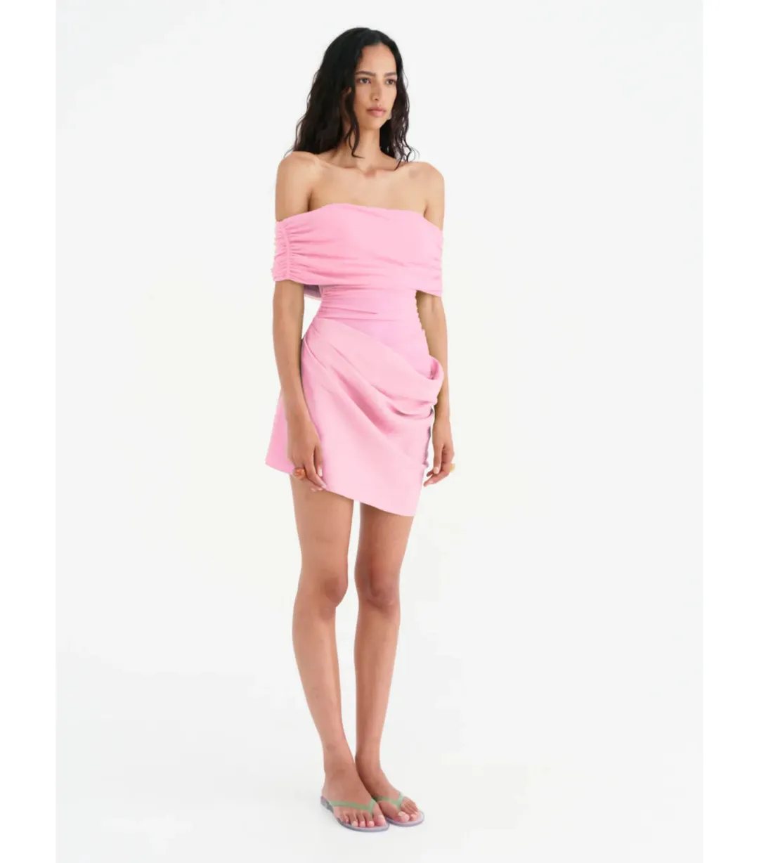 Benni Nico Off-Shoulder Mini Dress in Buttergum Size AU 6 for rent on The Volte - main image