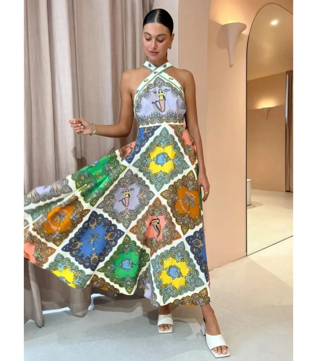 Alemais Trippy Troppo Halter Midi Dress in Multi Size AU 6 for rent on The Volte - main image