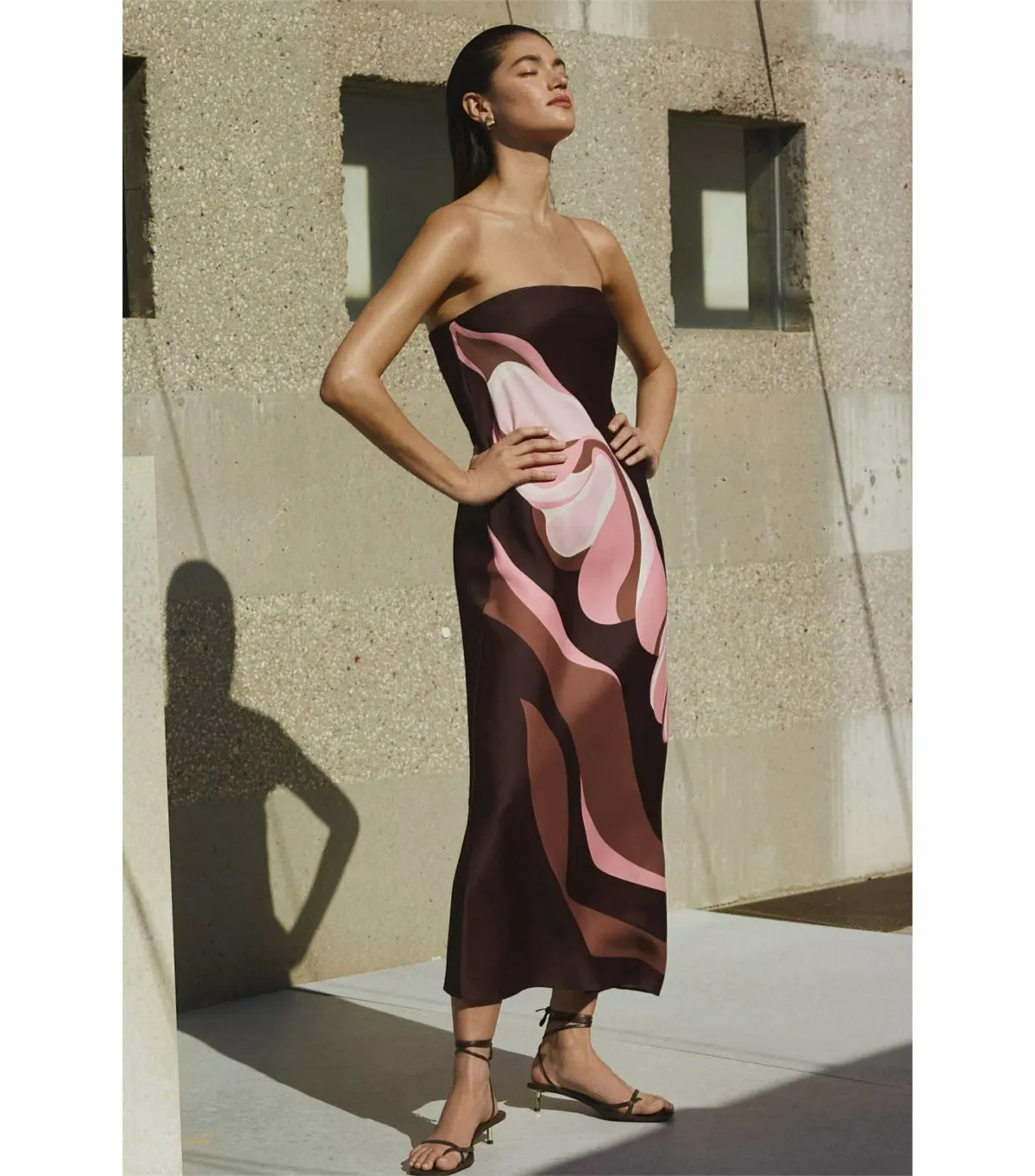 Witchery Strapless Maxi Dress Aubergine Print Size AU 8 for rent on The Volte - main image
