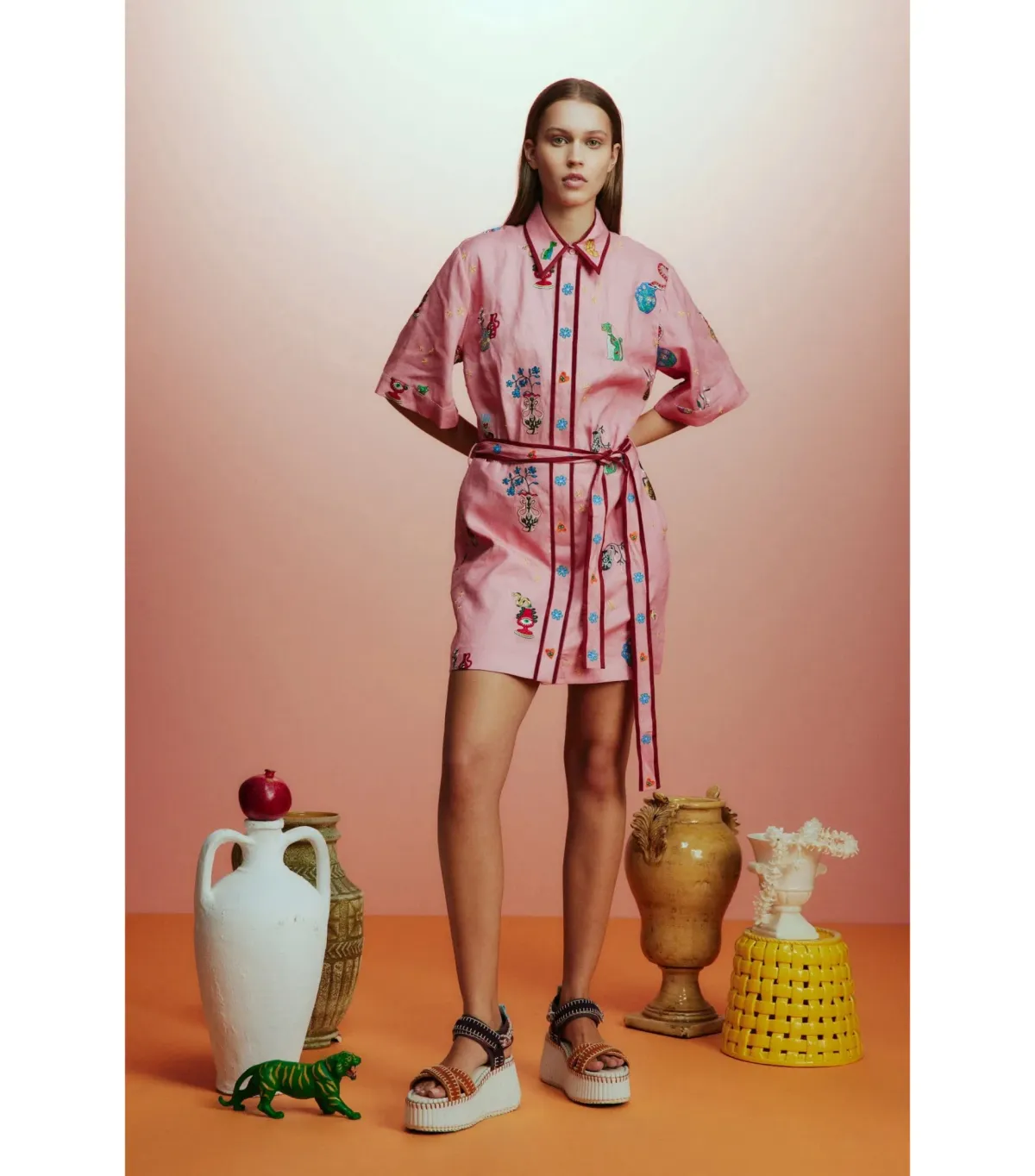 Alemais Timmy Embroidered Mini Dress Pink Size AU 10  for rent on The Volte - main image