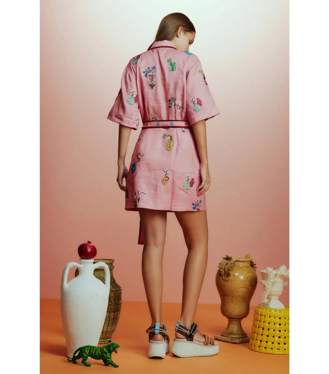 Alemais Timmy Embroidered Mini Dress Pink Size AU 10  for rent on The Volte - main image